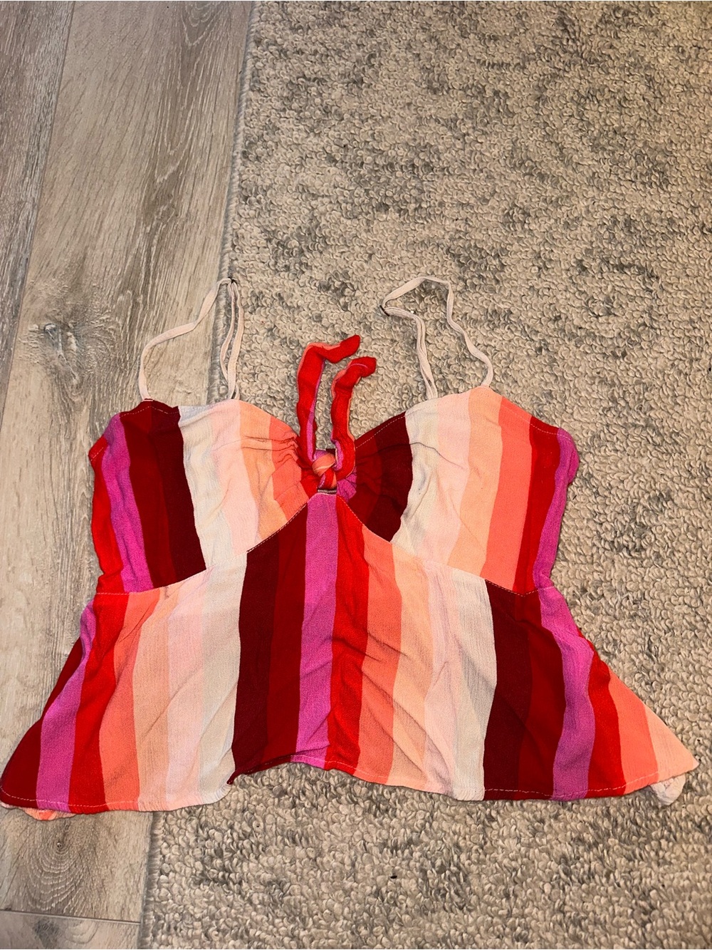 Billabong Multi-Stripe Tie-Front Crop Top - Red, Pink, Orange